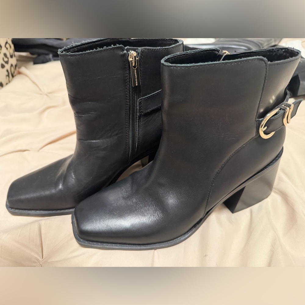Vince Camuto Black Heeled Boots with Buckle - Picture 6 of 9